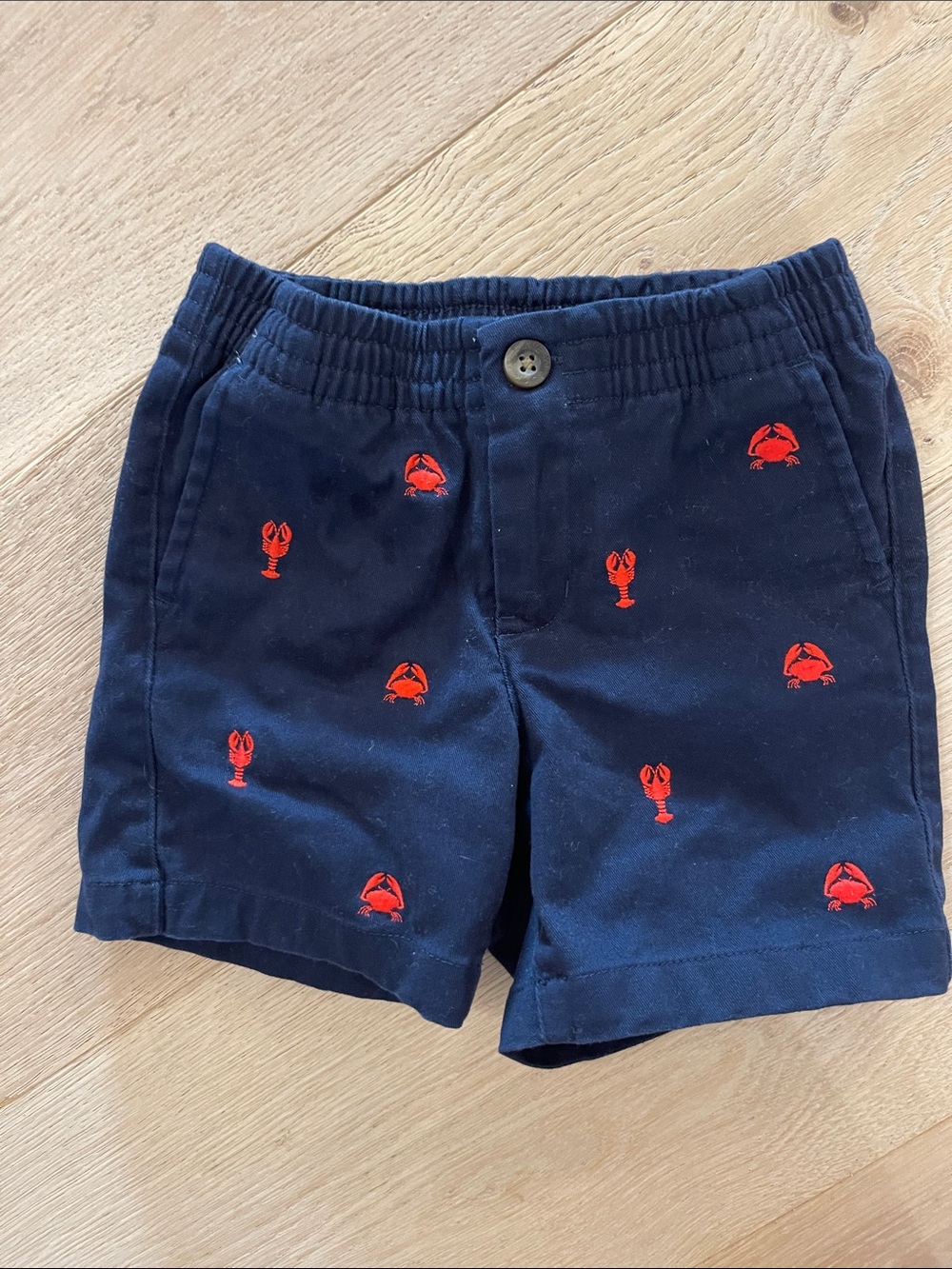 Janie and Jack Navy Shorts with Embroidered Red Crab & Lobster Motifs